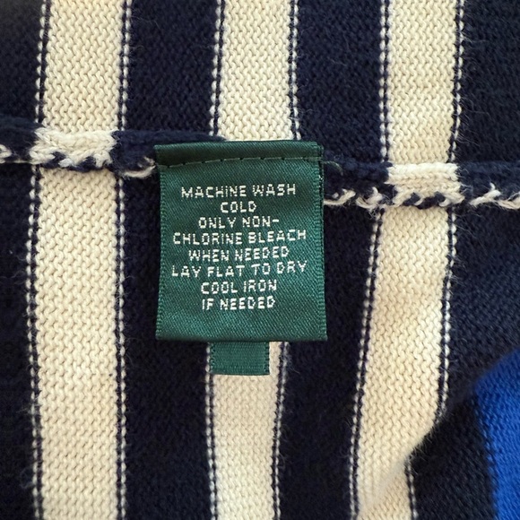 Lauren Ralph Lauren 100% Cotton Women Pullover Sweater 1/4 Zip Striped Size M - Picture 6 of 8